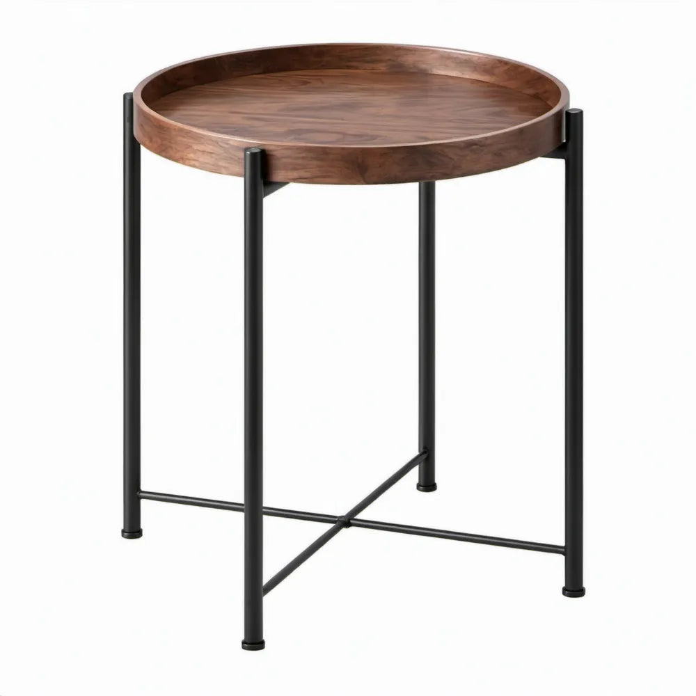 Ronde bijzettafel Ø 50 x 55 cm van donkerbruin acaciahout met zwart stalen onderstel