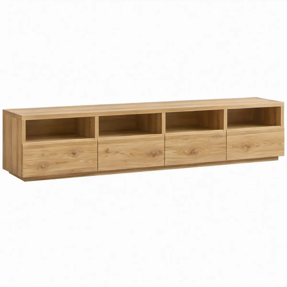 TV-meubel van massief grenenhout naturel met 4 laden en 4 open vakken, 180 x 40 x 50 cm