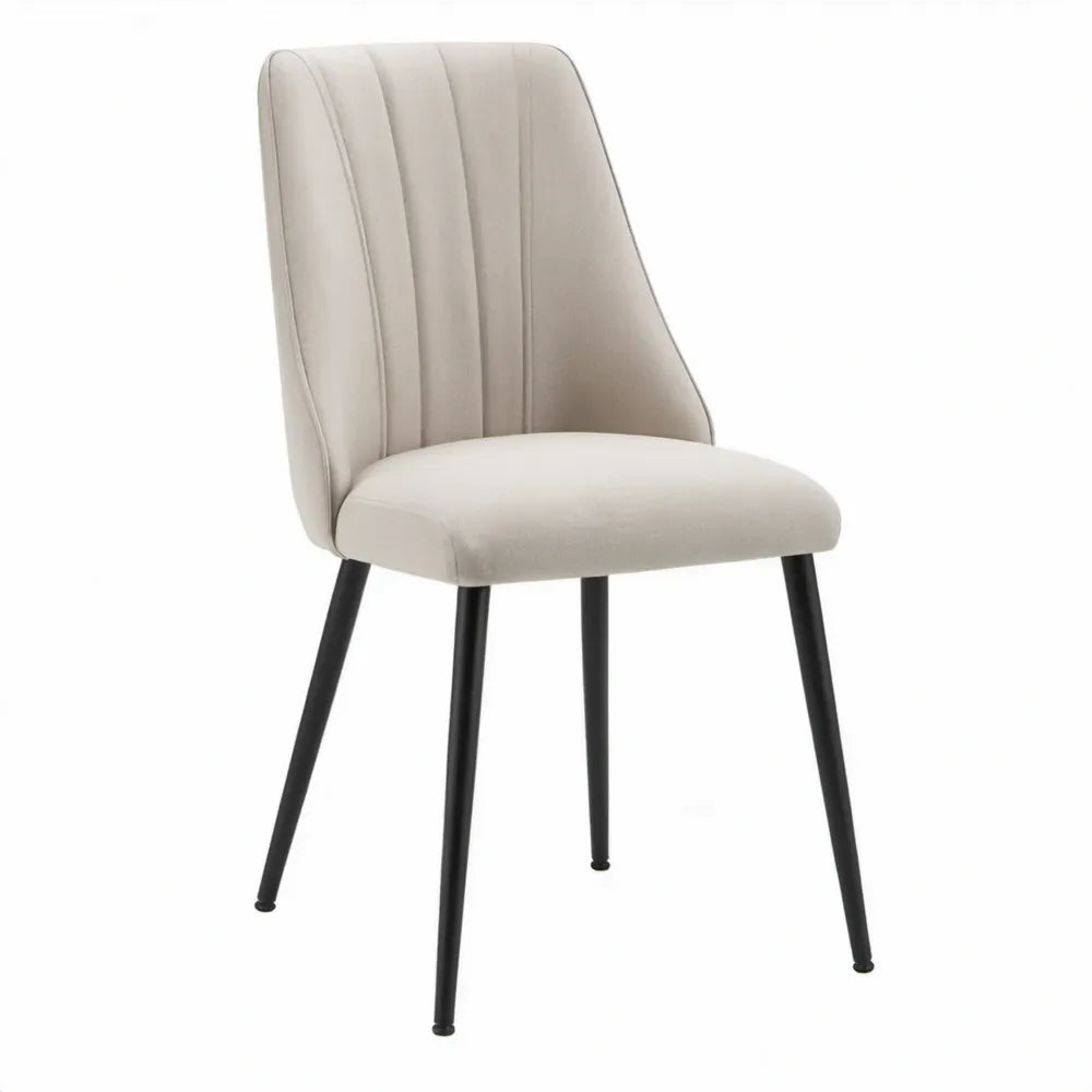 Eetkamerstoel met rugleuning, 47 x 60 x 88 cm, beige fluweel met zwarte stalen poten