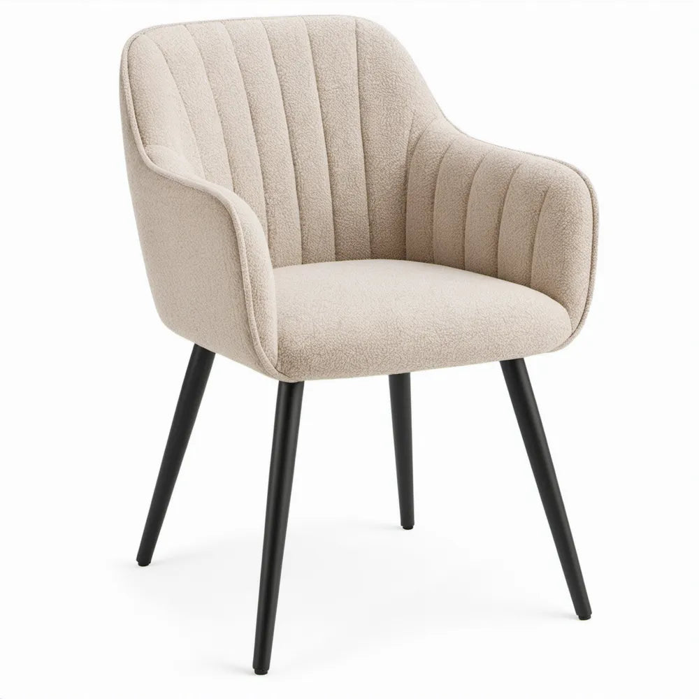 Eetkamerstoel met armleuningen 57 x 60 x 82 cm crème bouclé polyester met zwarte stalen poten