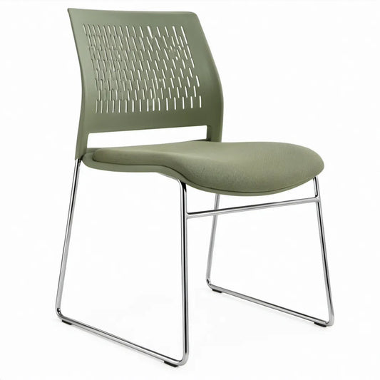 Moderne eetkamerstoel met sledeframe, groengrijs en chroom, 54 x 57 x 82 cm
