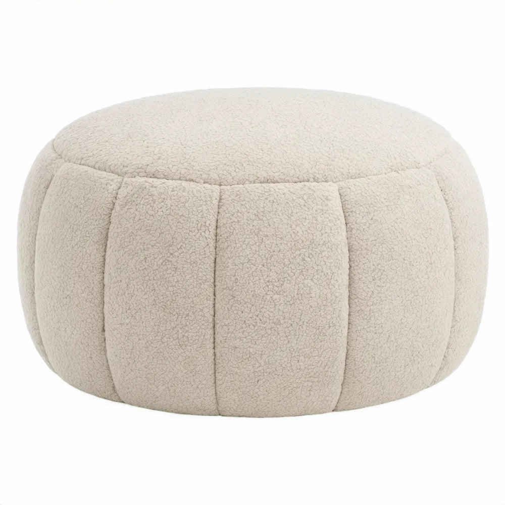 Ronde voetenbank van teddy polyester in Crème, 60 x 60 x 40 cm