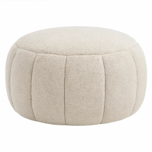 Ronde voetenbank van teddy polyester in Crème, 60 x 60 x 40 cm