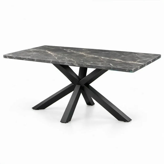 Rechthoekige eettafel 180 x 90 x 75 cm in zwart en grijs gesinterd steen met stalen kruisframe
