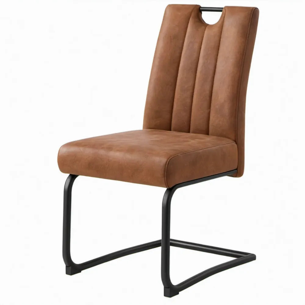 Cantileverstoel van cognacbruin PU-kunstleer met zwart stalen frame, 45 x 57 x 99 cm