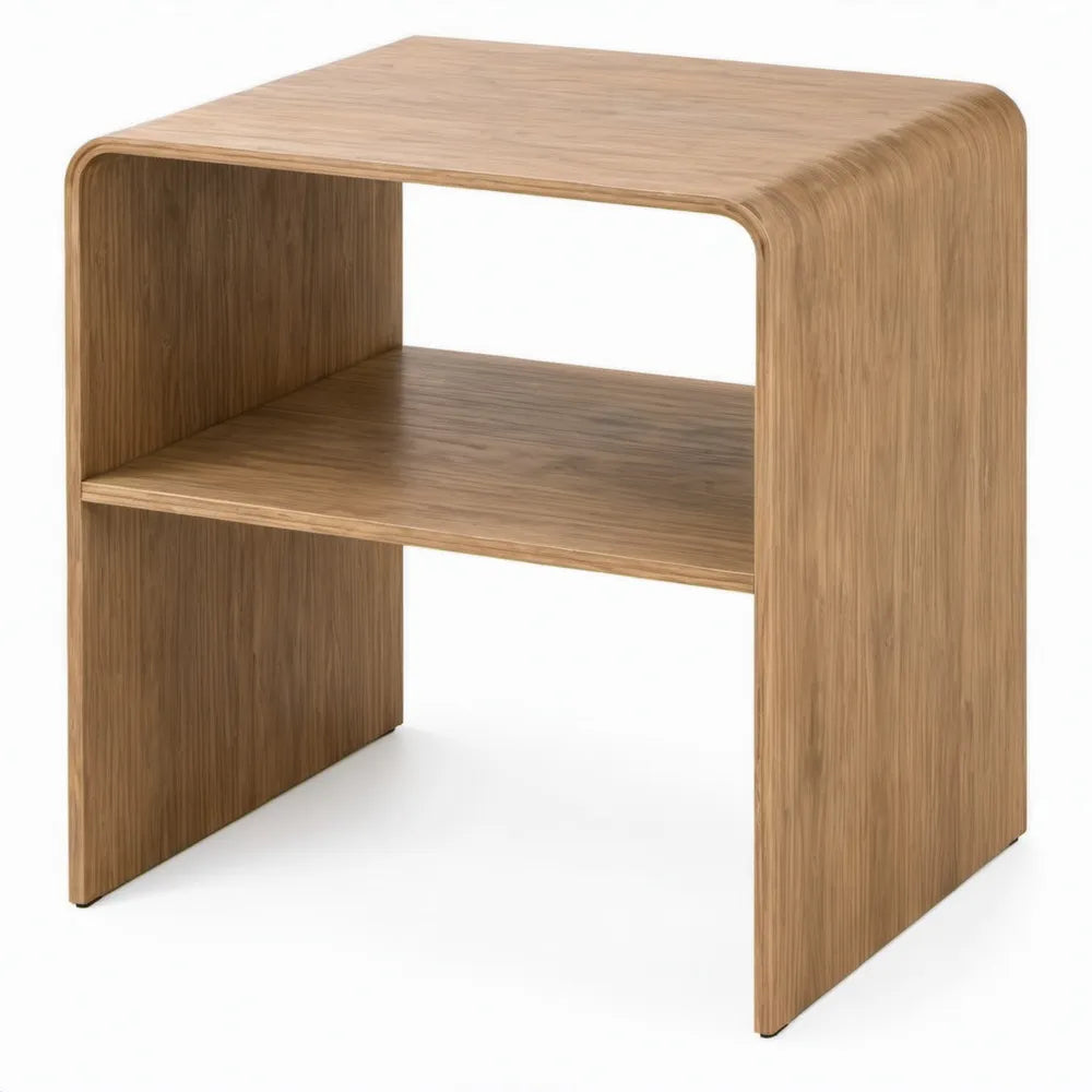 Bijzettafel met opbergplank, 45 x 35 x 55 cm, licht eiken, MDF met eikenfineer