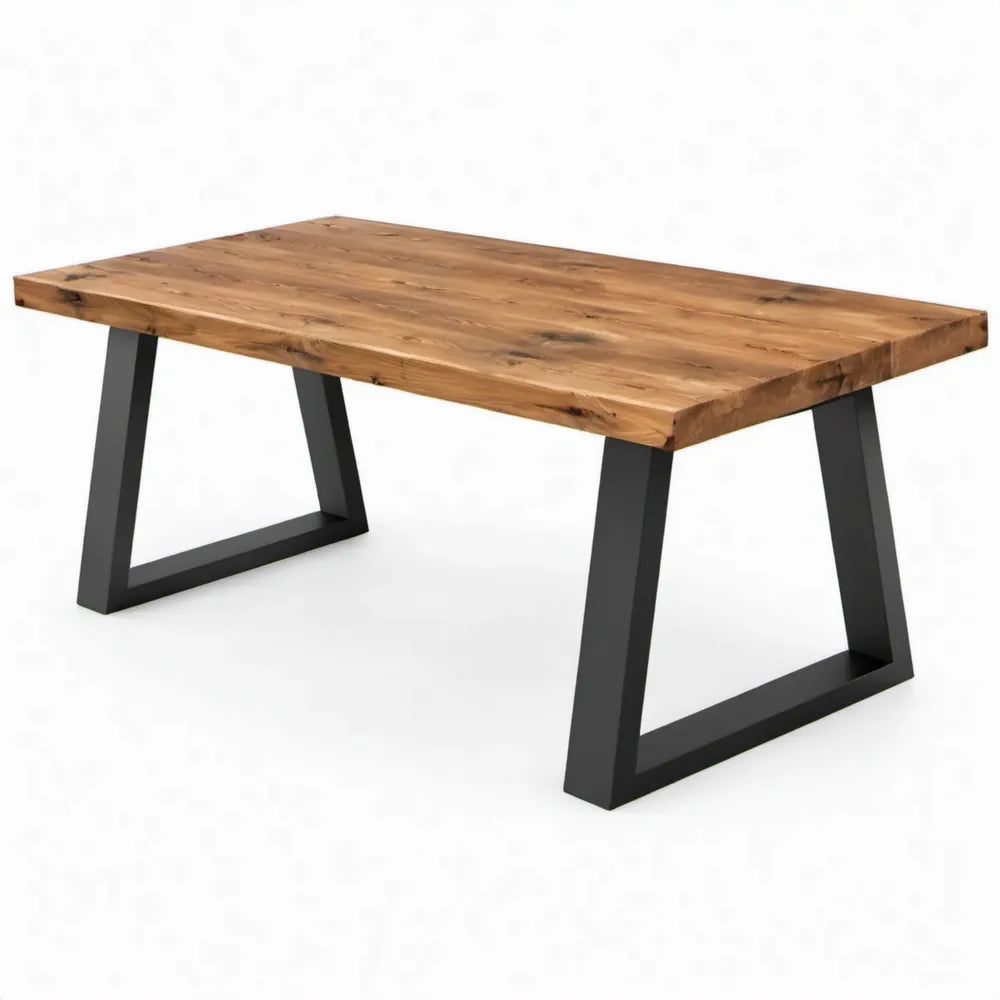 Eettafel 180 x 90 x 75 cm van massief acaciahout, naturel met zwarte stalen U-poten