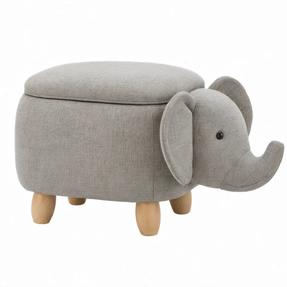 Olifantvormige kinderpoef met opbergruimte, grijs, 65 x 35 x 42 cm