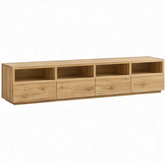 TV-meubel van massief grenenhout naturel met 4 laden en 4 open vakken, 180 x 40 x 50 cm