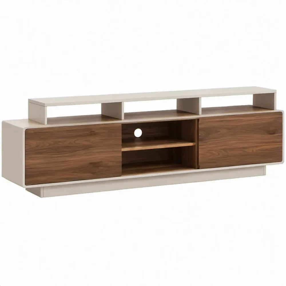 TV-meubel met schuifdeuren en open vakken, 180 x 40 x 50 cm, wit/walnootbruin