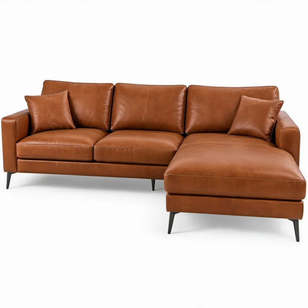 4-zits hoekbank met rechter chaise longue, 280 x 160 x 85 cm, cognacbruin PU-kunstleer