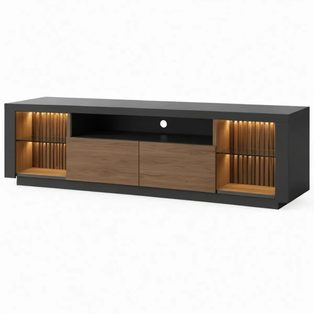 TV-meubel met warmwitte ledverlichting, 180 x 40 x 60 cm, Zwart/Walnootkleurig