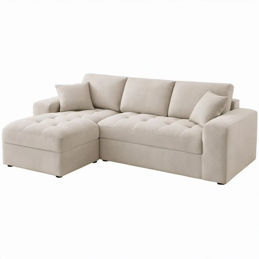 Beige hoekbank met chaise longue links, 250 x 160 x 85 cm, polyester