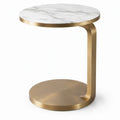 C-vormige bijzettafel Ø 50 x 60 cm wit/grijs kunstmarmer goud