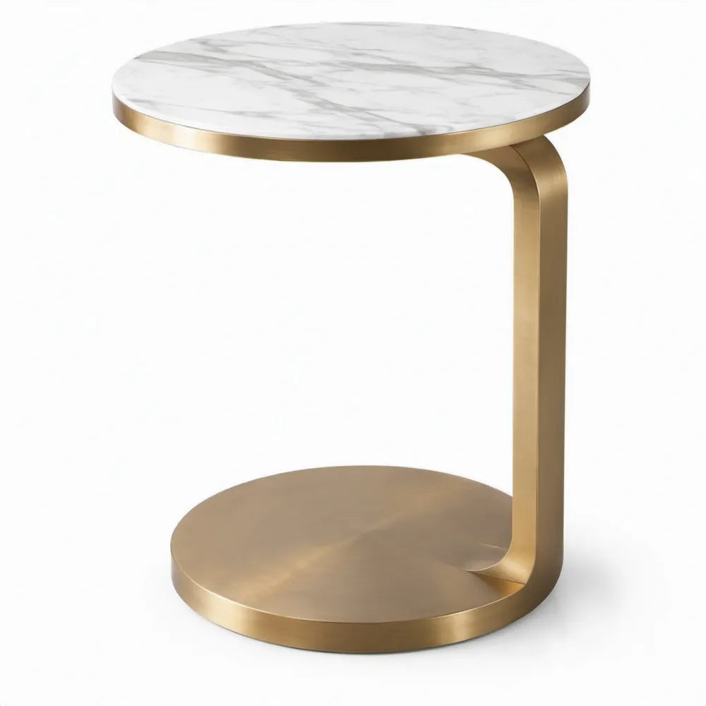 C-vormige bijzettafel Ø 50 x 60 cm wit/grijs kunstmarmer goud