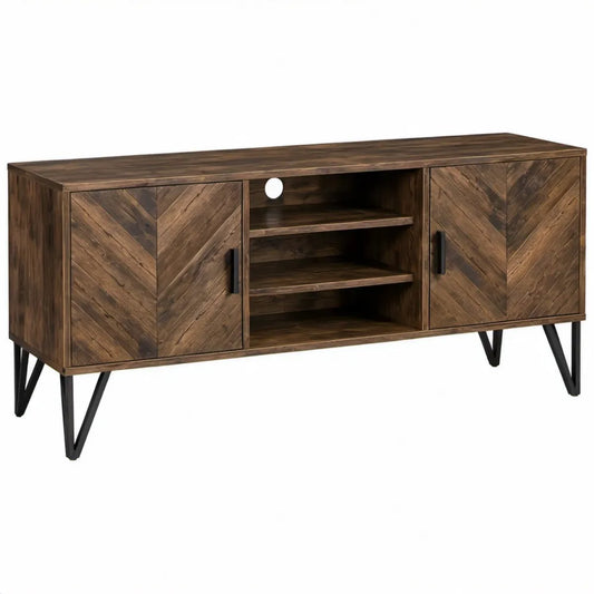 Tv-meubel 140 x 40 x 60 cm van massief mangohout in donkerbruin met zwarte stalen poten