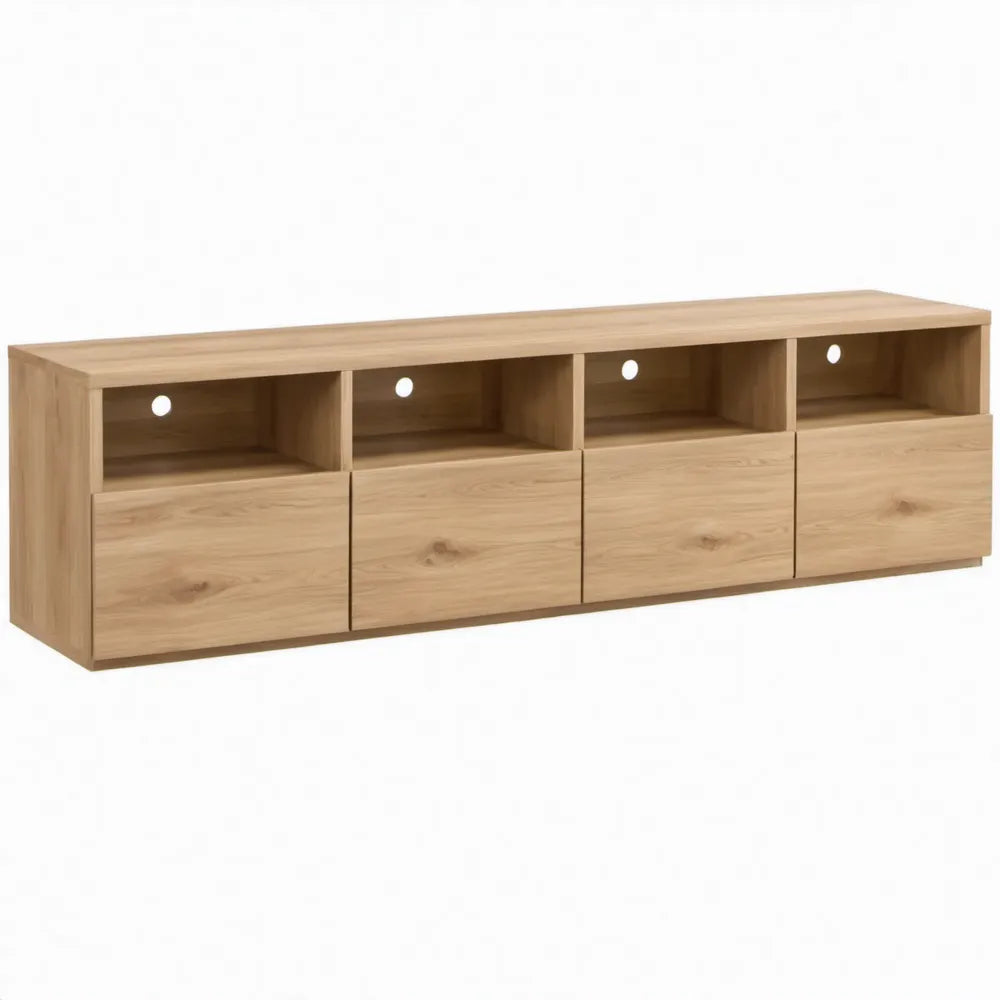 TV-meubel met 4 open vakken en 4 gesloten opbergvakken, 180 x 40 x 50 cm, natuurlijk eiken