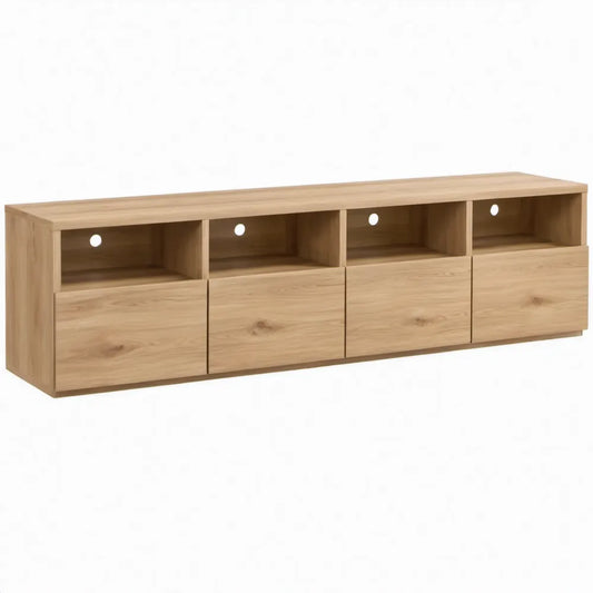 TV-meubel met 4 open vakken en 4 gesloten opbergvakken, 180 x 40 x 50 cm, natuurlijk eiken