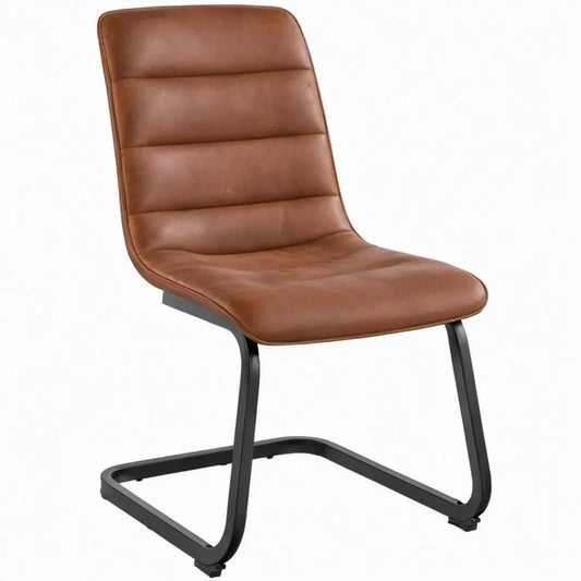 Bruine eetkamerstoel met PU-bekleding en zwart stalen sledeframe, 46 x 58 x 99 cm