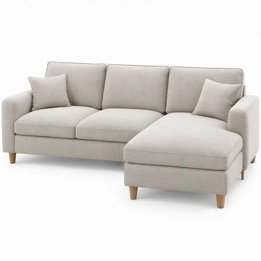 Beige hoekbank met chaise longue rechts, 240 x 150 x 85 cm