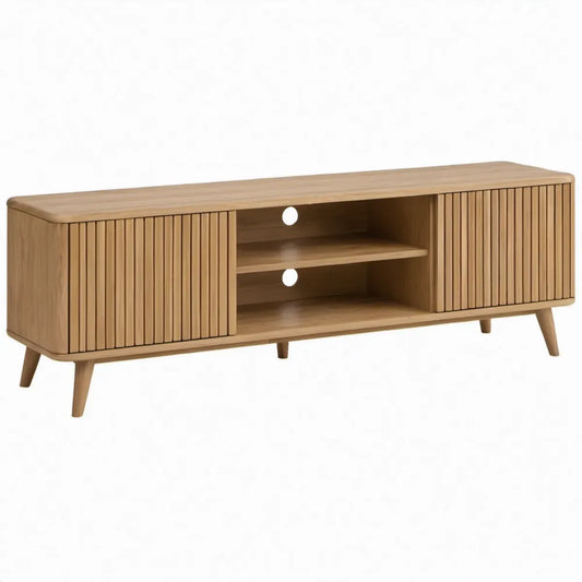 TV-meubel met geribbelde schuifdeuren, 160 x 40 x 55 cm, naturel eiken